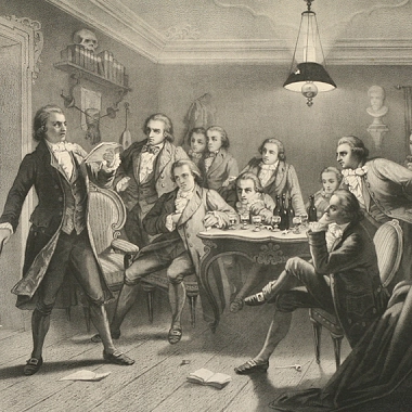 „Gottfried August Bürger, Leonore vortragend vor dem Göttinger Dichterbund“ Lithographie, 19. Jahrhundert (Ausschnitt)&nbsp;&copy;&nbsp;Städtisches Museum Göttingen / F.S.Kimmel