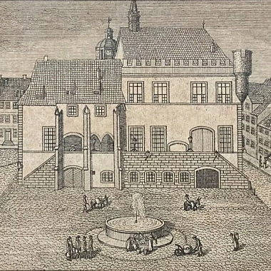 "Der Markt zu Göttingen" Stammbuchblatt aus dem Stammbuch des Studenten Georg Friedrich Stünkel, 1815 (Ausschnitt)&nbsp;&copy;&nbsp;Städtisches Museum Göttingen / F.S.Kimmel