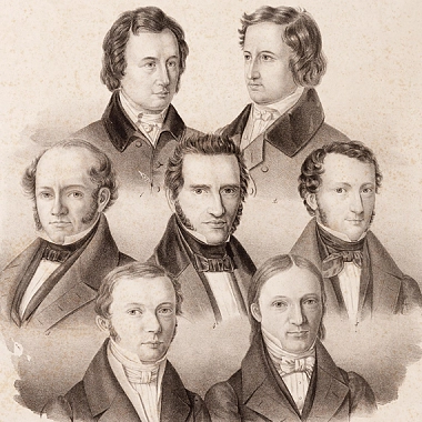 "Die Göttinger Sieben" Lithografie nach einer Zeichnung von Carl Rohde, 1837/1838 (Ausschnitt)&nbsp;&copy;&nbsp;Städtisches Museum Göttingen / F.S.Kimmel