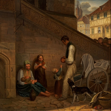 "Familie am Rathaus" von Georg Wilhelm Feistkorn, 1836 (Ausschnitt)&nbsp;&copy;&nbsp;Städtisches Museum Göttingen / F.S.Kimmel